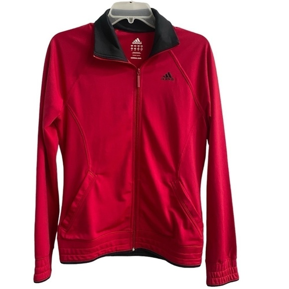 Adidas Track Jacket Climalite Red Full Zip Performance Athletic Womens Sz Small - Picture 1 of 6